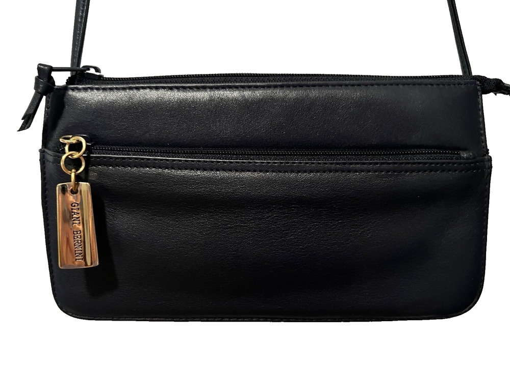 Giani Bernini Black Leather Crossbody Handbag Womens Medium Shoulder Purse